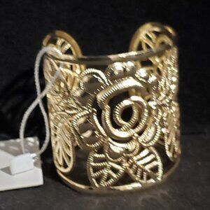 NWT - Golden Hollow Wide Cuff Adjustable Bangle